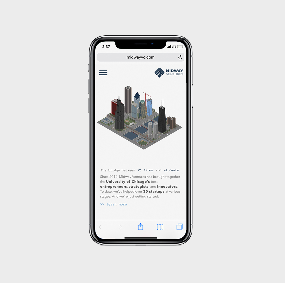 Midway Ventures Website on iPhone X